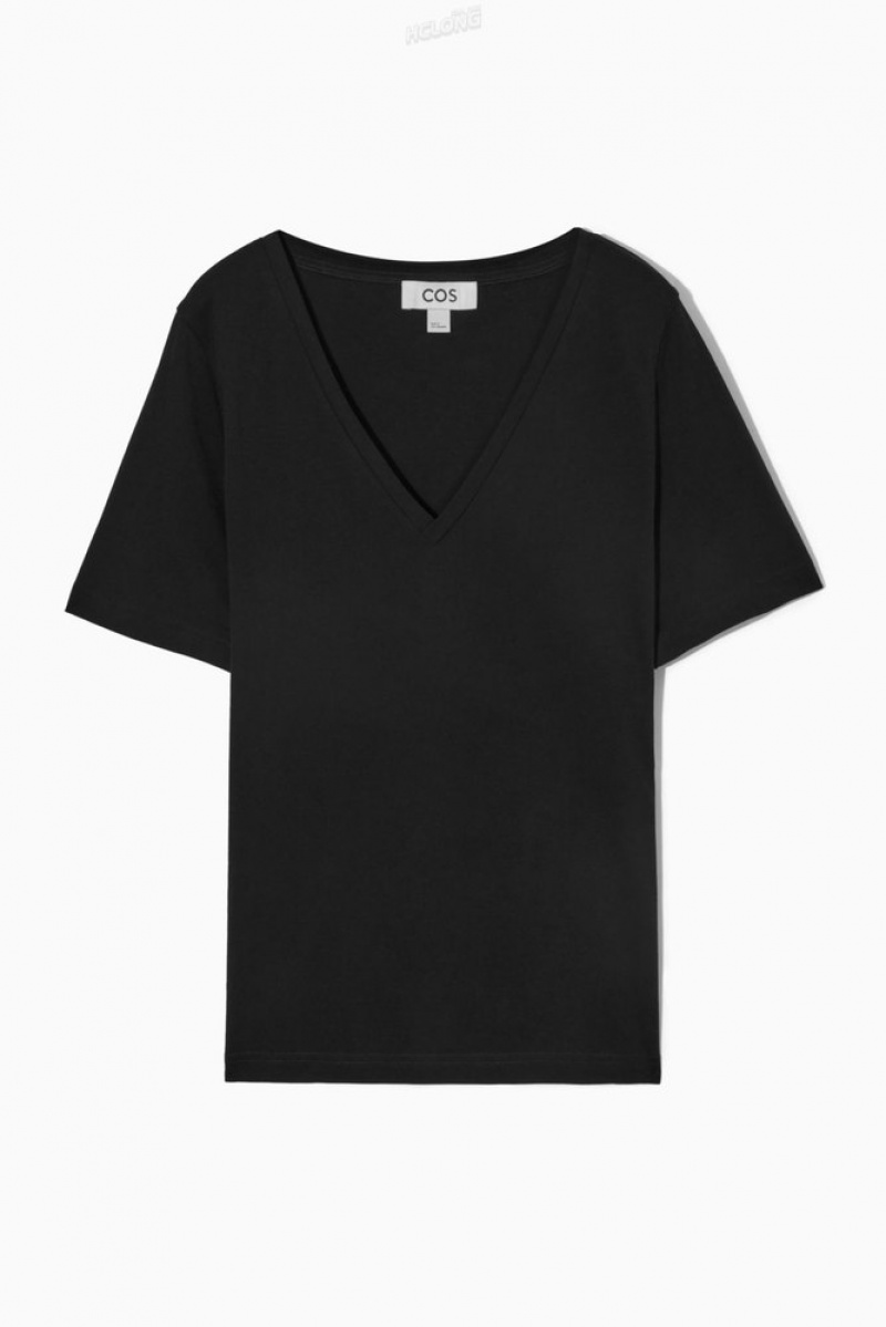 Black COS V-Neck T-Shirt T-shirts | 691504-MSW