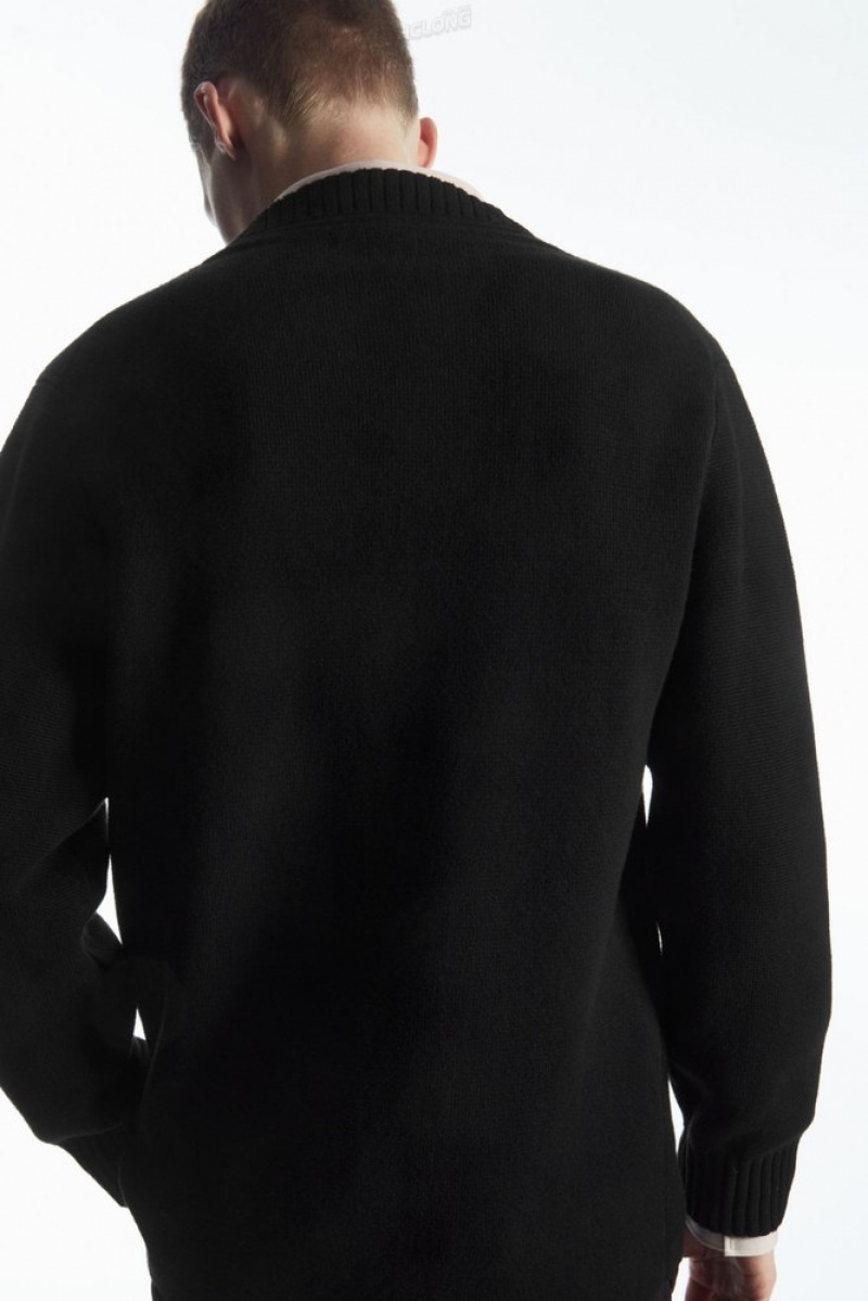 Black COS V-Neck Wool-Blend Cardigan Sweaters & Cardigans | 037689-YIT