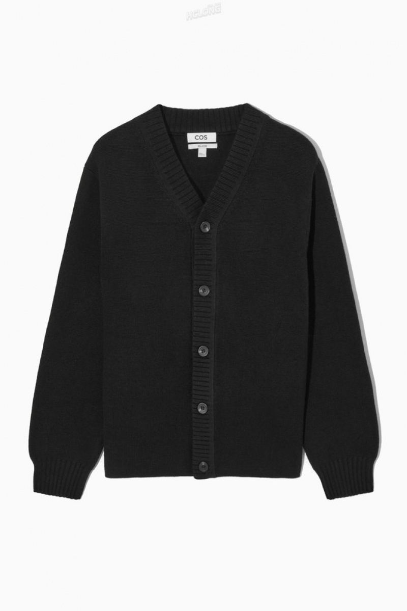 Black COS V-Neck Wool-Blend Cardigan Sweaters & Cardigans | 037689-YIT