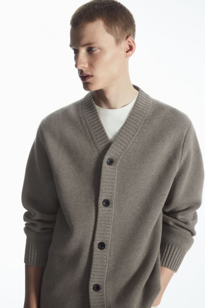 Black COS V-Neck Wool-Blend Cardigan Sweaters & Cardigans | 064219-RHS