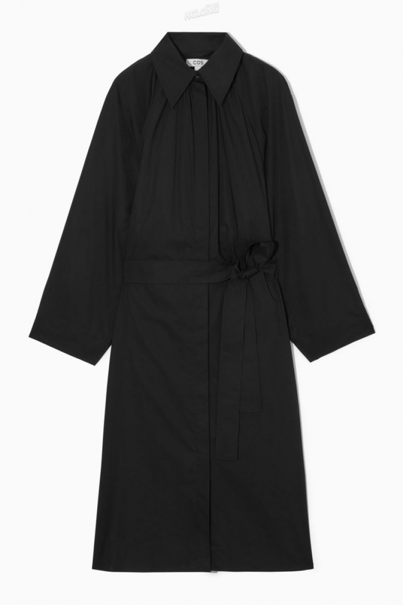 Black COS Voluminous Belted Midi Shirt Dress Dresses | 942806-SQB