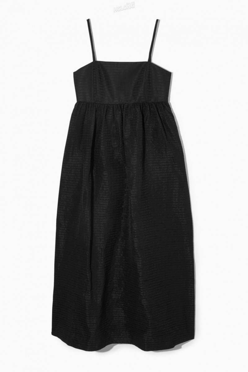 Black COS Voluminous Textured Midi Dress Dresses | 078159-OWX