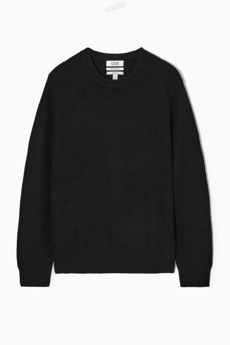 Black COS Waffle-Knit Pure Cashmere Jumper Knitwear | 957241-ICY