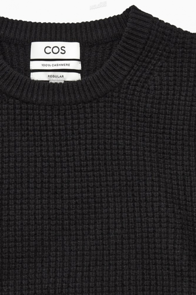 Black COS Waffle-Knit Pure Cashmere Jumper Knitwear | 957241-ICY