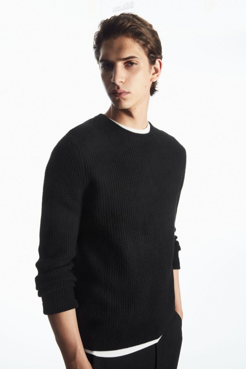 Black COS Waffle-Knit Pure Cashmere Jumper Knitwear | 957241-ICY