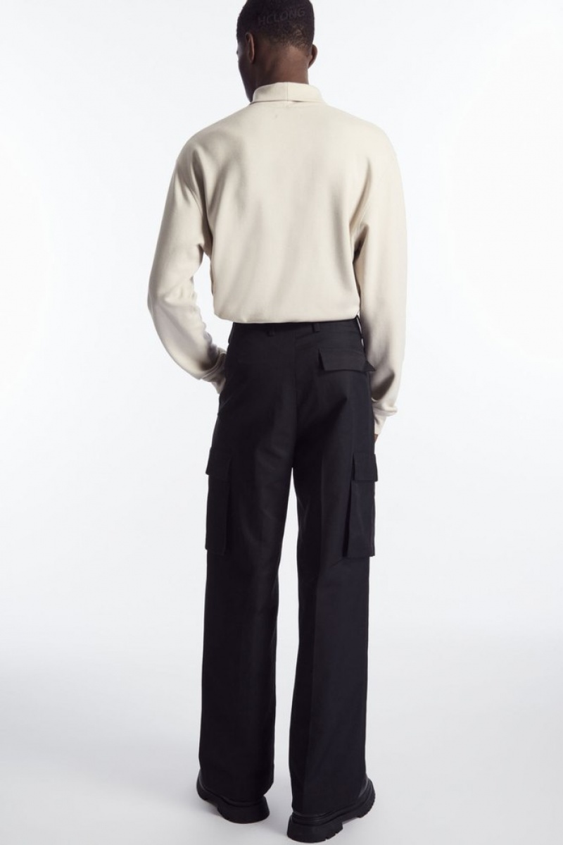 Black COS Wide-Leg Cargo Pants Pants | 126708-KYZ