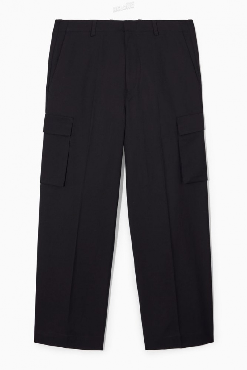 Black COS Wide-Leg Cargo Pants Pants | 126708-KYZ