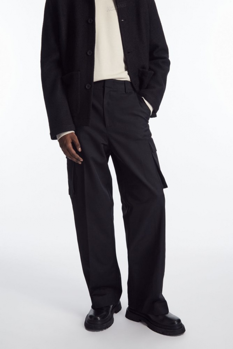 Black COS Wide-Leg Cargo Trousers Trousers | 264018-JLZ