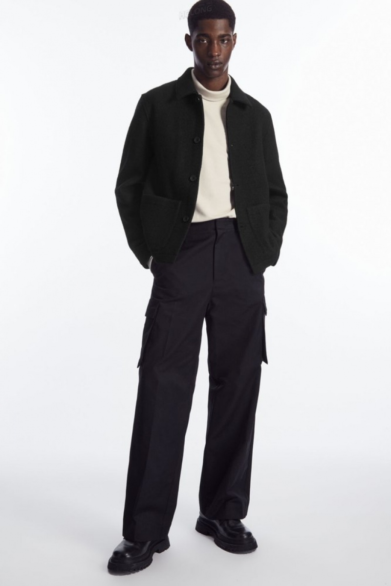 Black COS Wide-Leg Cargo Trousers Trousers | 264018-JLZ