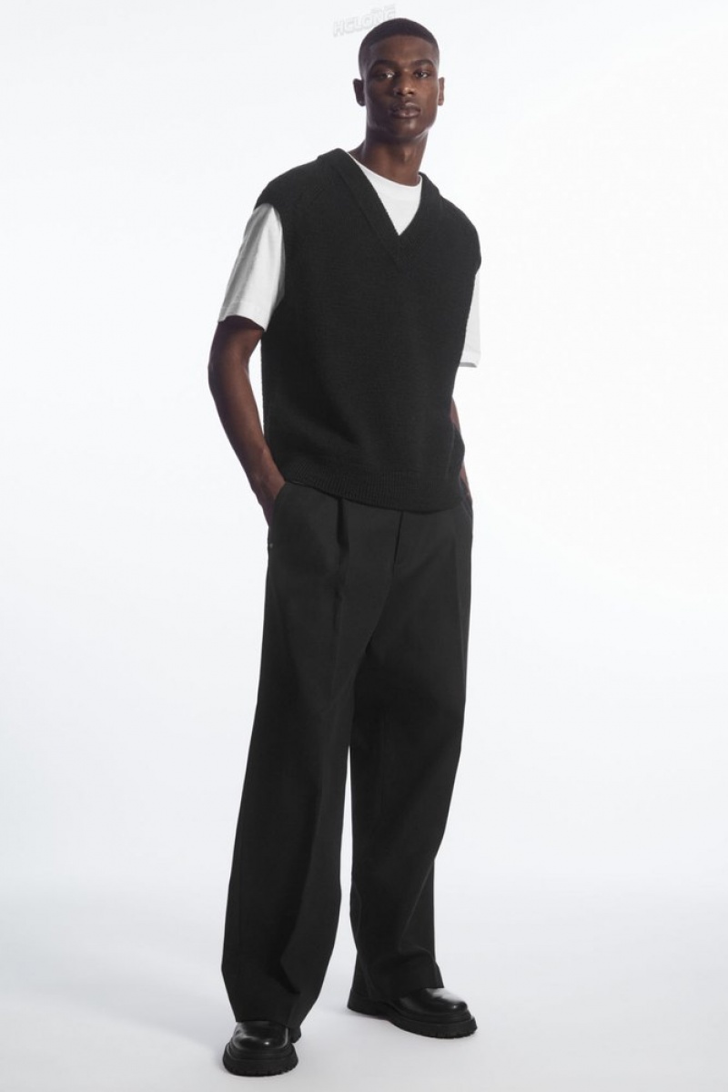 Black COS Wide-Leg Pleated Utility Pants Pants | 806572-IFD