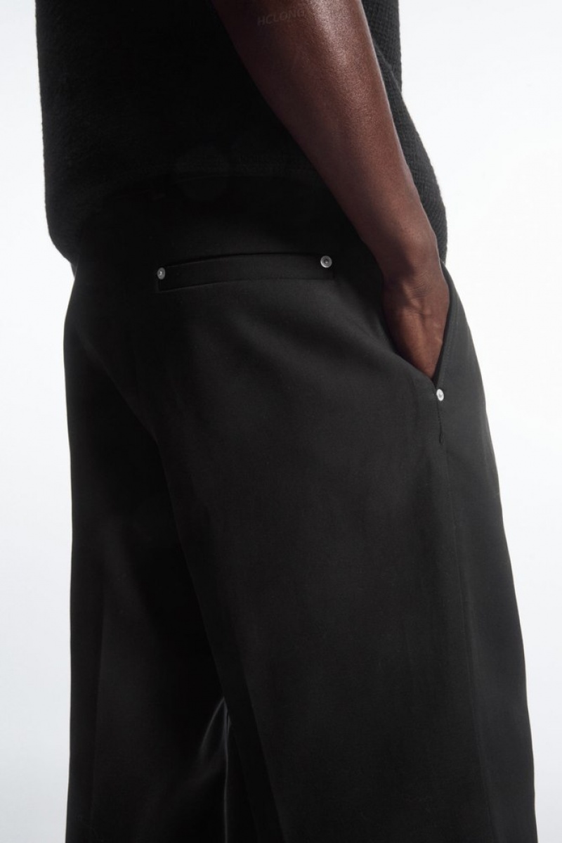 Black COS Wide-Leg Pleated Utility Pants Pants | 806572-IFD