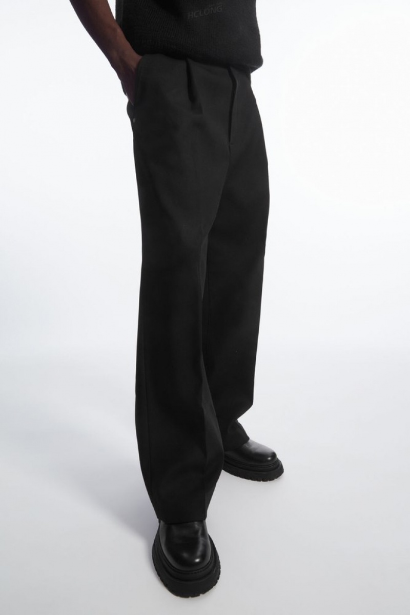 Black COS Wide-Leg Pleated Utility Pants Pants | 806572-IFD