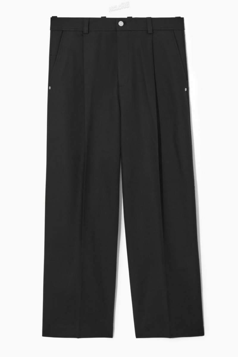 Black COS Wide-Leg Pleated Utility Pants Pants | 806572-IFD