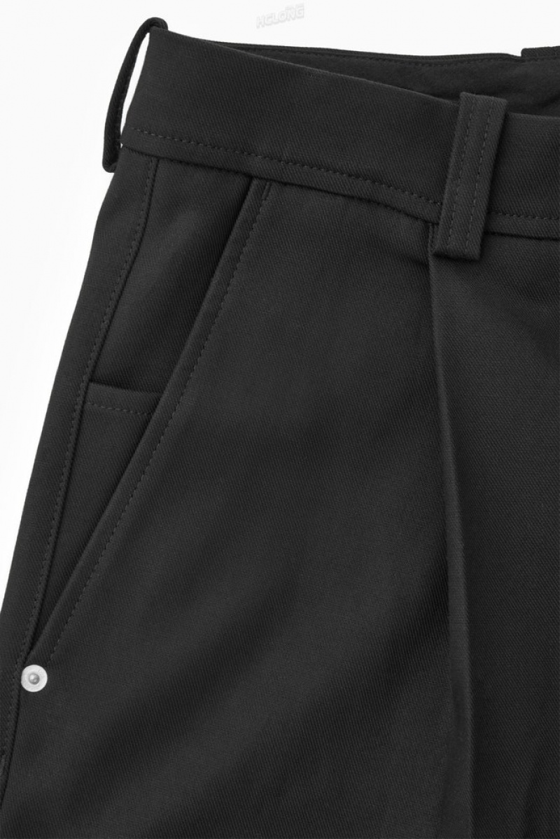 Black COS Wide-Leg Pleated Utility Pants Pants | 806572-IFD