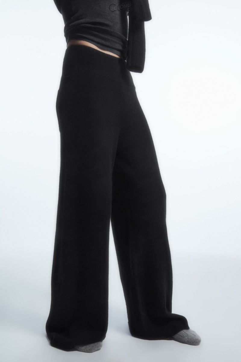 Black COS Wide-Leg Pure Cashmere Trousers Trousers | 416728-FAI