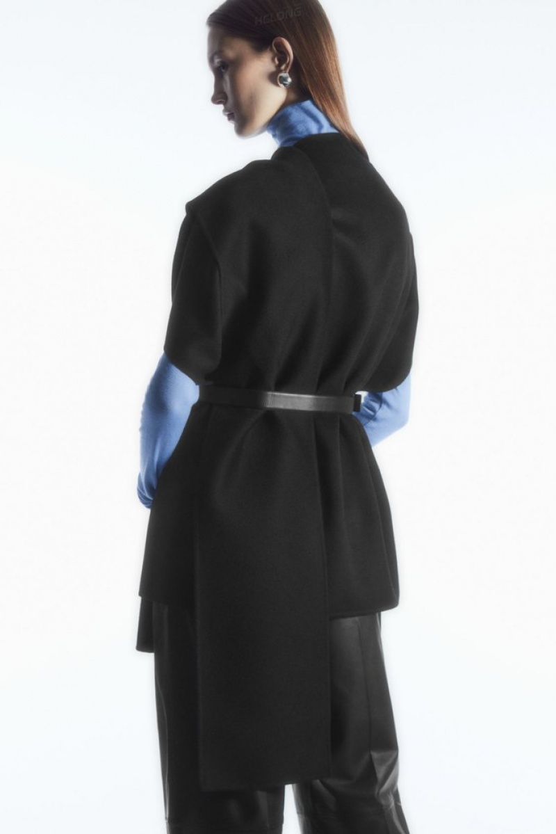 Black COS Wool-Blend Cape Coats & Jackets | 063728-BMA