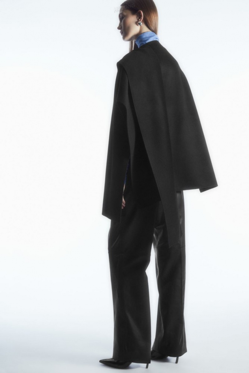 Black COS Wool-Blend Cape Coats & Jackets | 063728-BMA