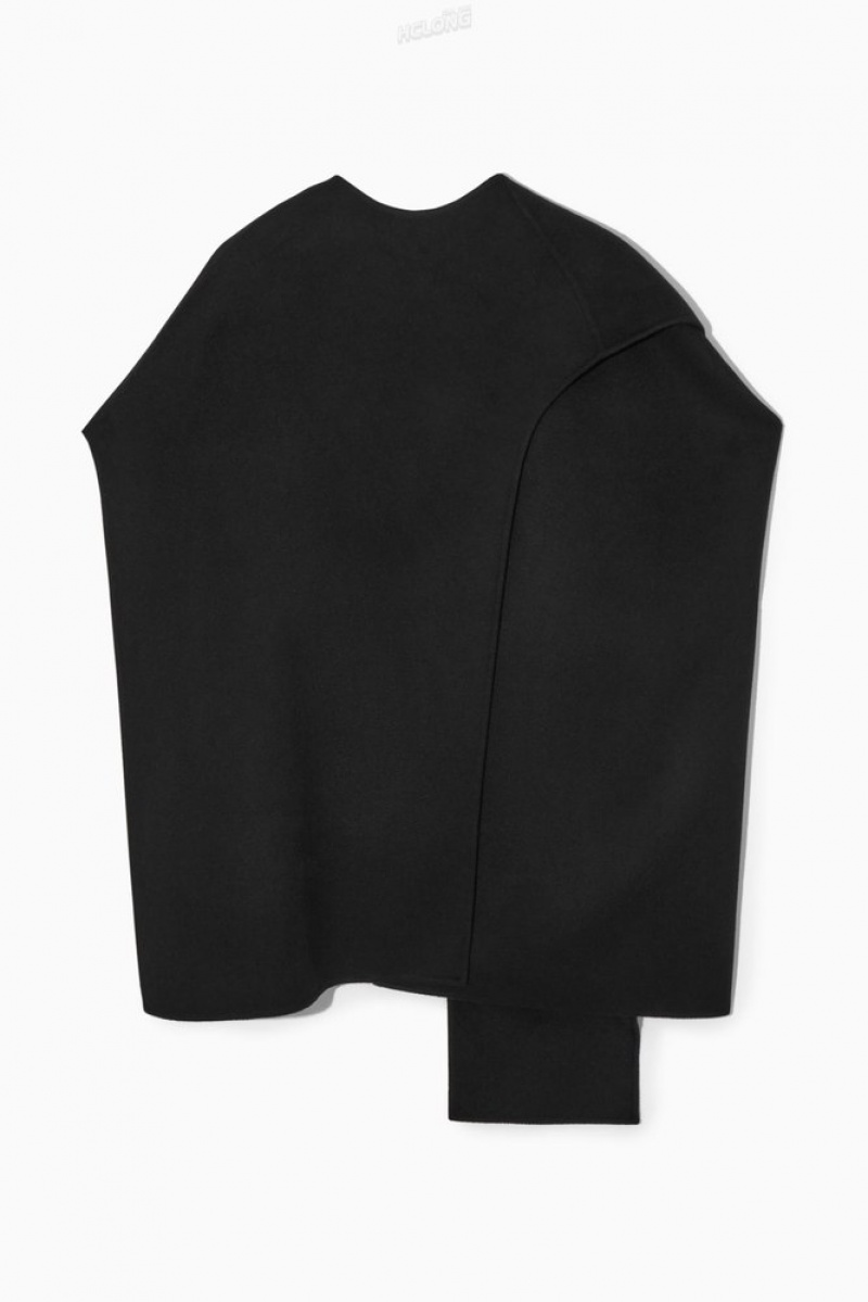 Black COS Wool-Blend Cape Coats & Jackets | 063728-BMA