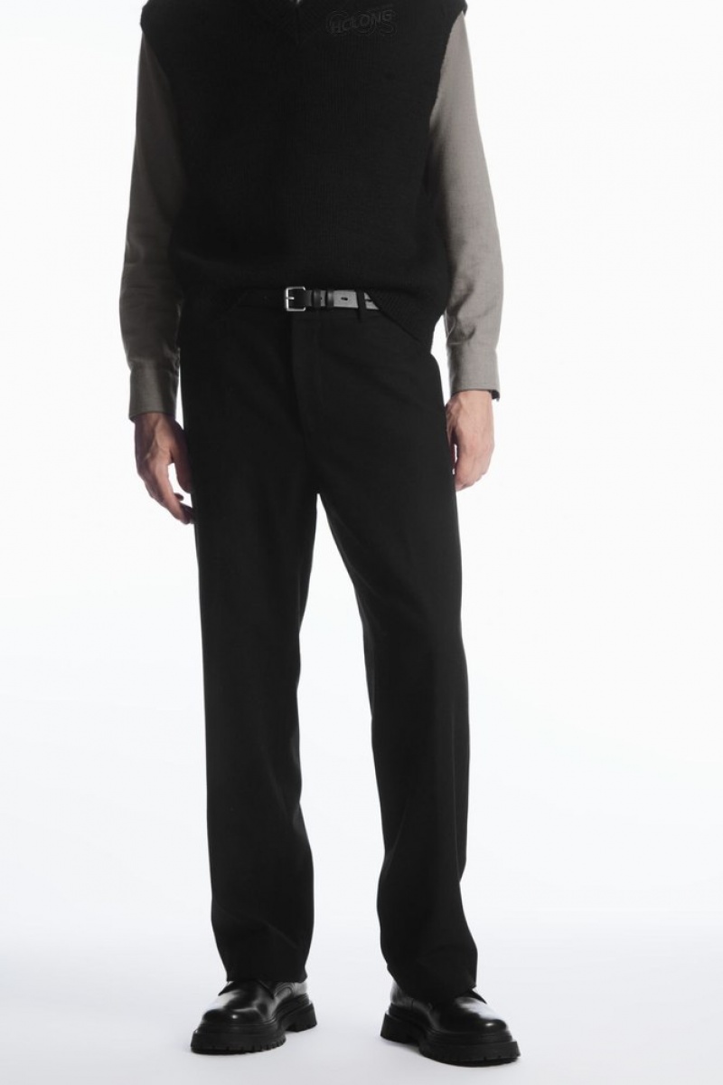 Black COS Wool-Blend Relaxed Tailored Trousers Trousers | 594162-QGP