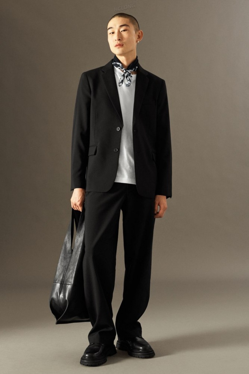 Black COS Wool-Hopsack Pants - Wide Suit Pants | 812473-NKI