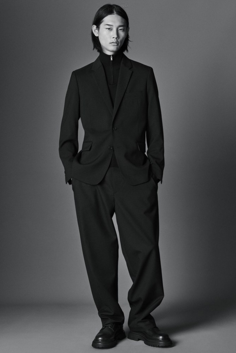 Black COS Wool-Hopsack Pants - Wide Suit Pants | 812473-NKI