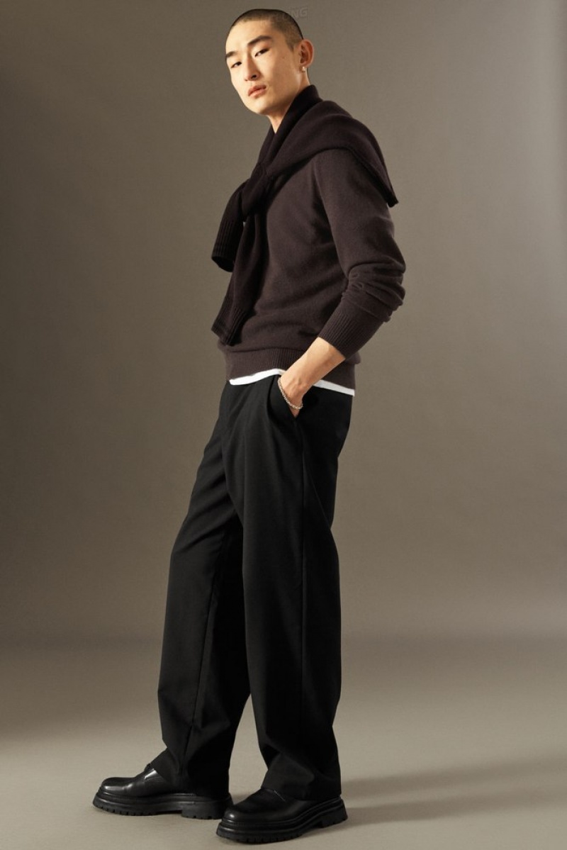 Black COS Wool-Hopsack Pants - Wide Suit Pants | 812473-NKI