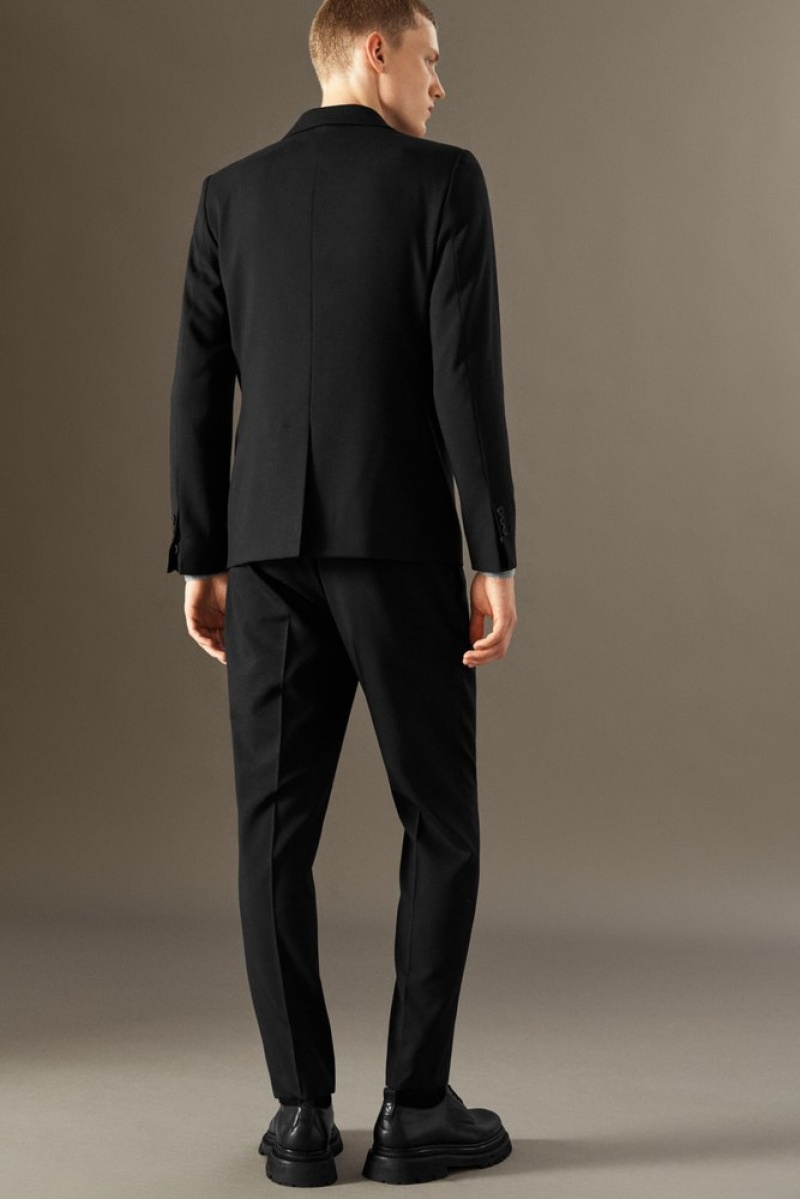 Black COS Wool-Hopsack Trousers - Slim Suit Pants | 358492-XNI