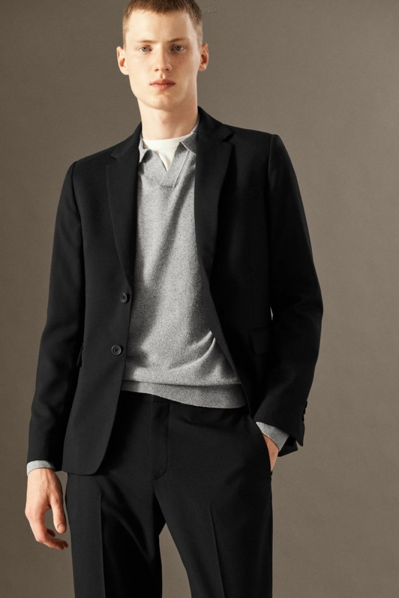 Black COS Wool-Hopsack Trousers - Slim Suit Pants | 358492-XNI