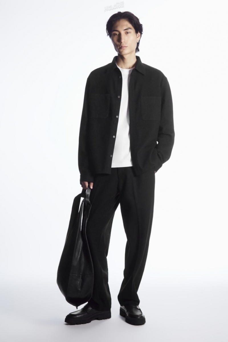 Black COS Wool-Jersey Overshirt Shirts | 930687-RTI