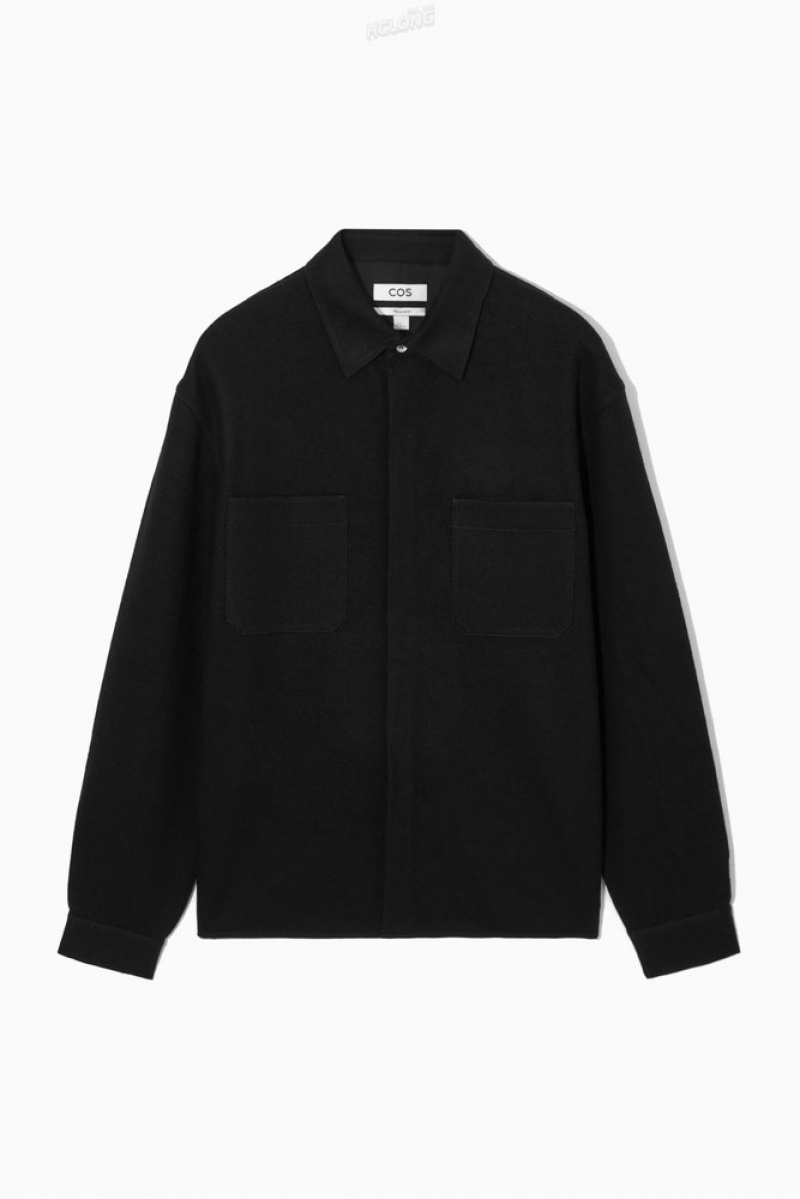 Black COS Wool-Jersey Overshirt Shirts | 930687-RTI