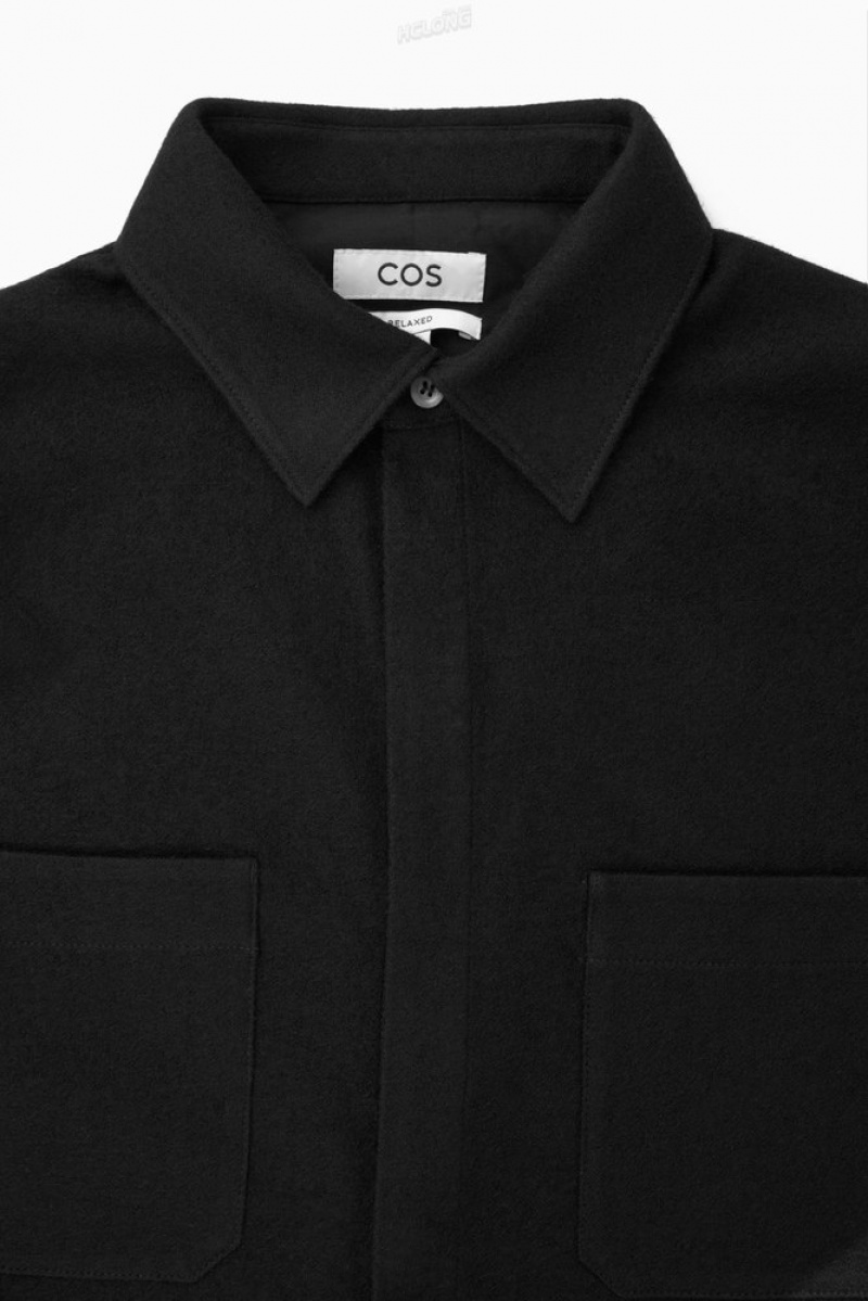 Black COS Wool-Jersey Overshirt Shirts | 930687-RTI