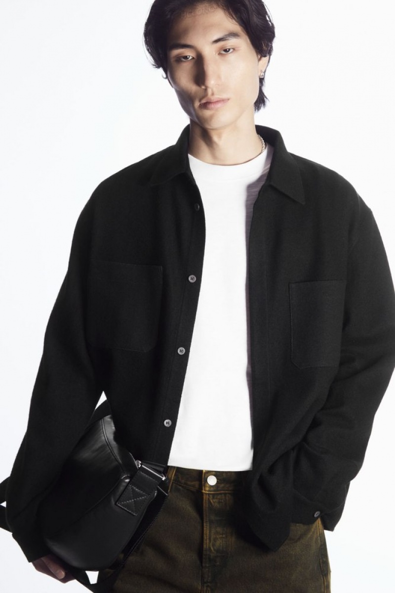 Black COS Wool-Jersey Overshirt Shirts | 930687-RTI