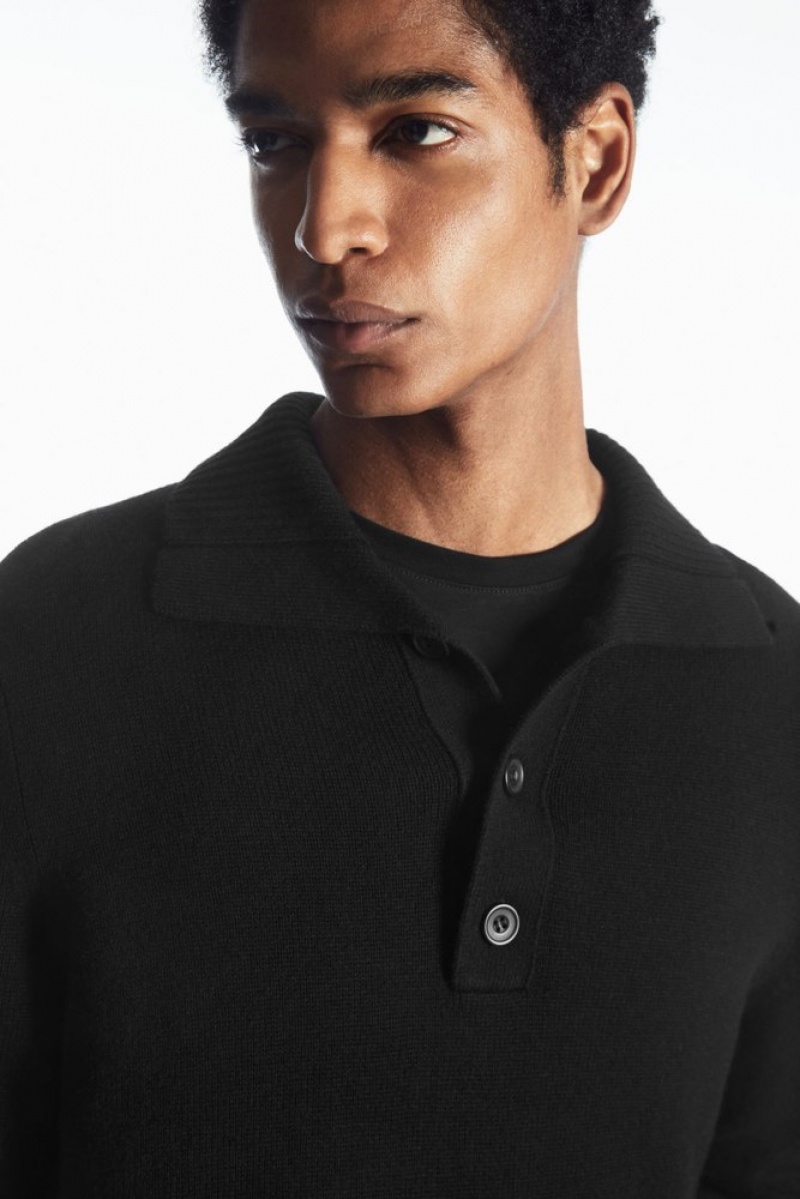 Black COS Wool And Cashmere Polo Shirt Knitwear | 803165-IBK