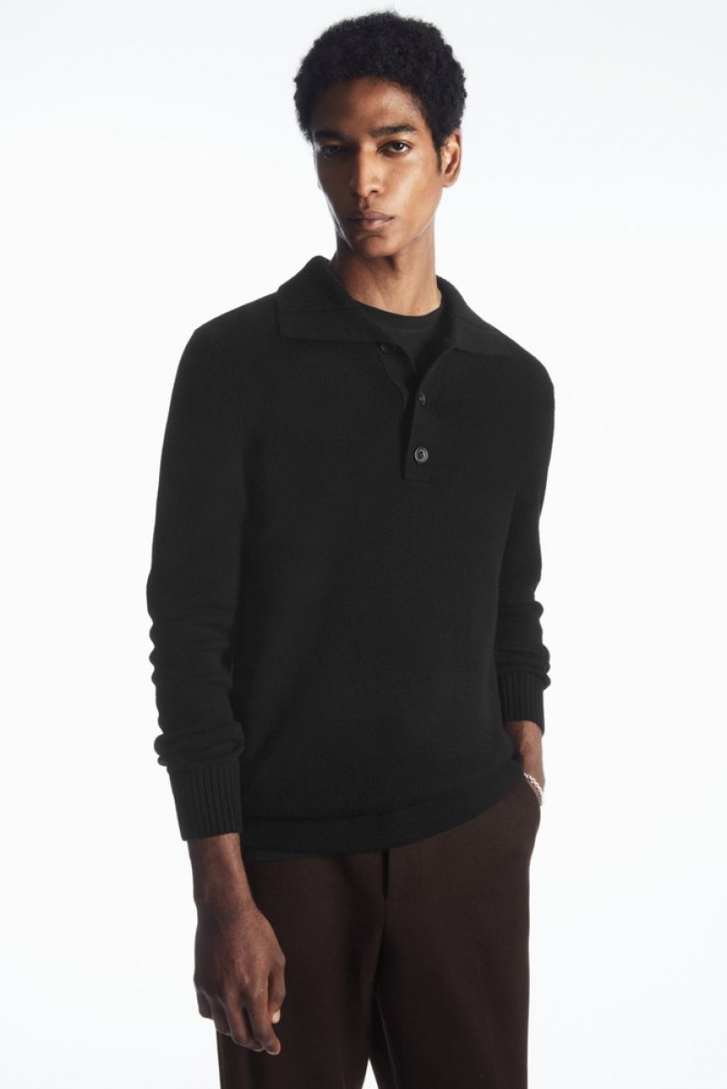 Black COS Wool And Cashmere Polo Shirt Knitwear | 803165-IBK