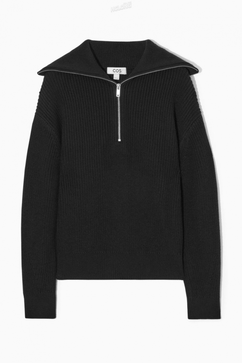 Black COS Wool And Cotton Half-Zip Sweater Sweaters & Cardigans | 327145-LKG