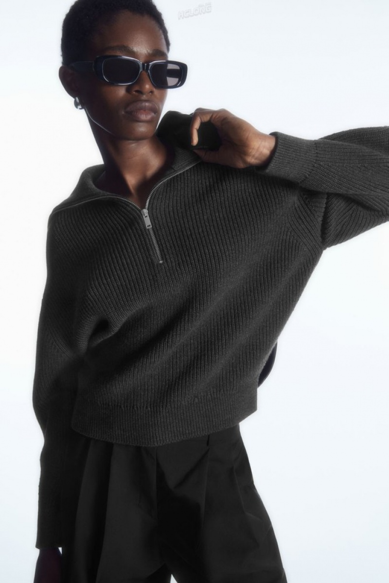 Black COS Wool And Cotton Half-Zip Sweater Sweaters & Cardigans | 465089-LSV