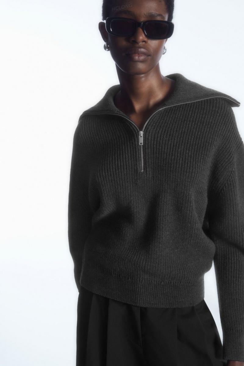 Black COS Wool And Cotton Half-Zip Sweater Sweaters & Cardigans | 465089-LSV