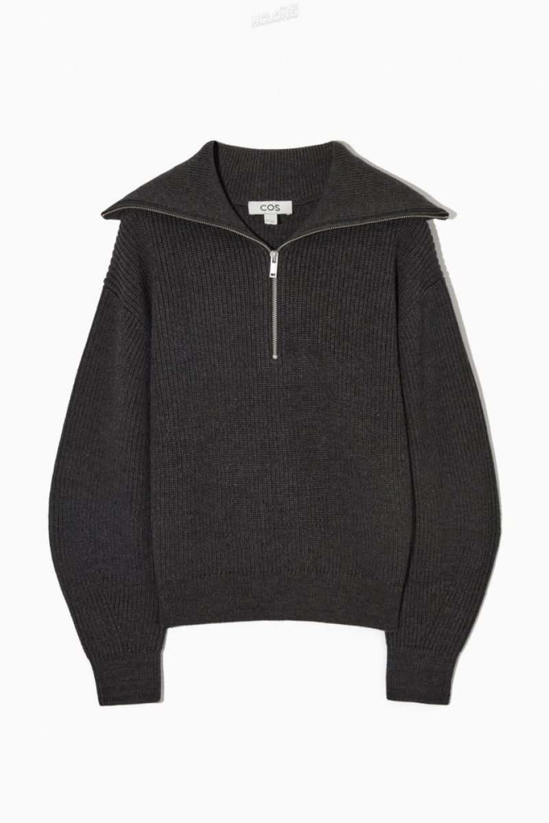 Black COS Wool And Cotton Half-Zip Sweater Sweaters & Cardigans | 465089-LSV