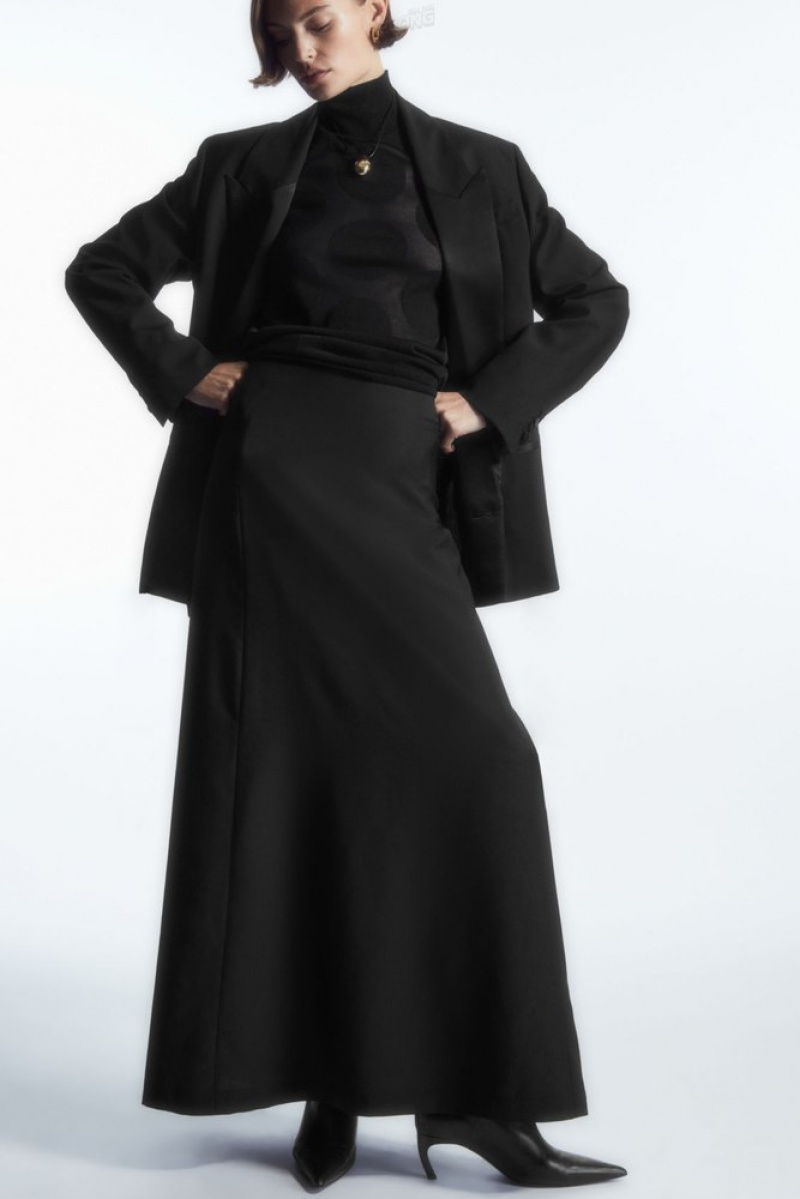 Black COS Wool Maxi Skirt Skirts | 284067-ZFJ