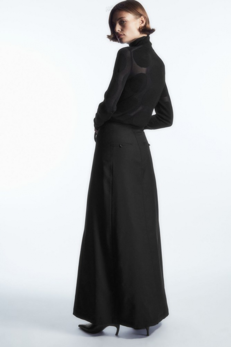 Black COS Wool Maxi Skirt Skirts | 284067-ZFJ