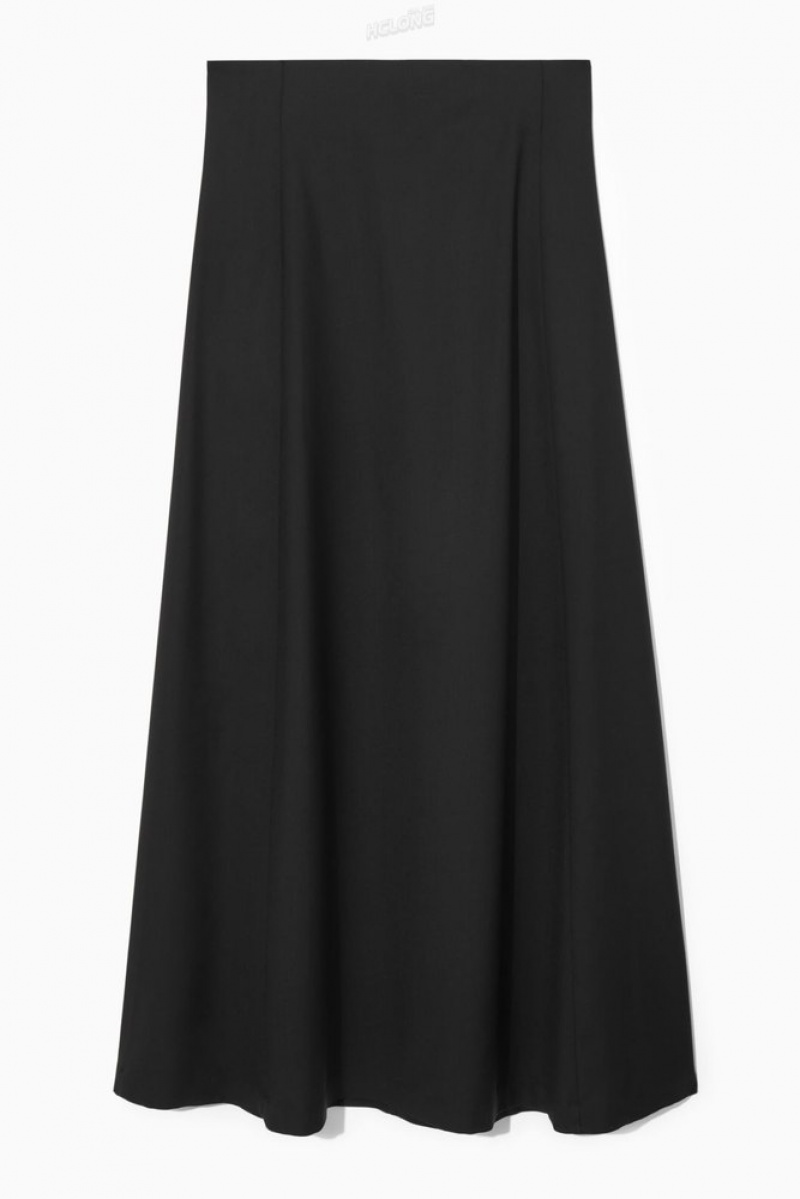 Black COS Wool Maxi Skirt Skirts | 284067-ZFJ