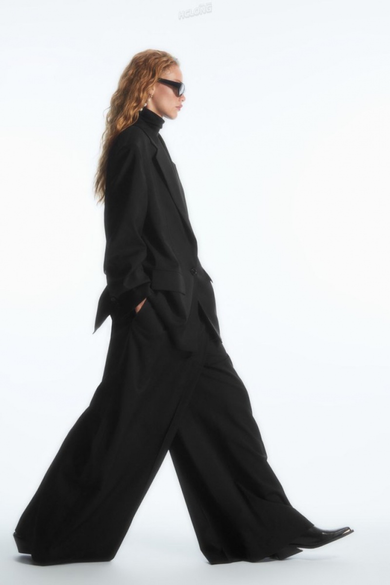 Black COS Wrap-Front Wide-Leg Wool Pants Pants | 871509-IDE