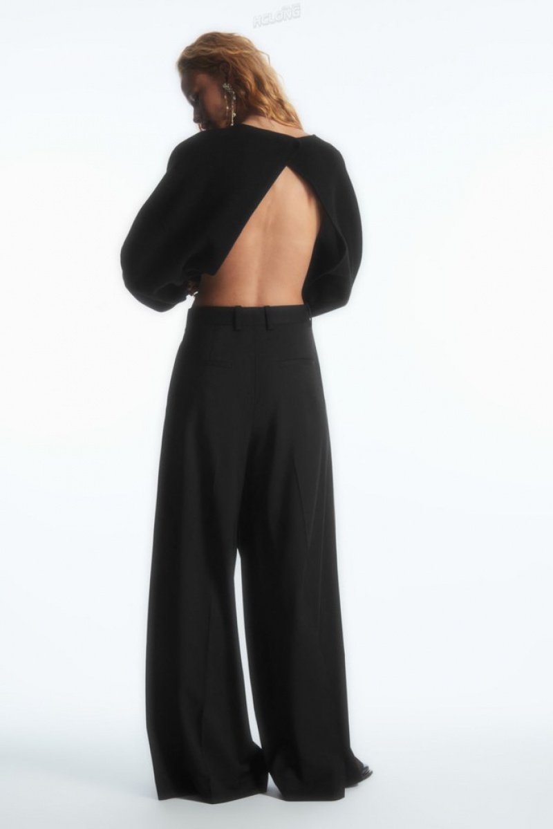 Black COS Wrap-Front Wide-Leg Wool Pants Pants | 871509-IDE