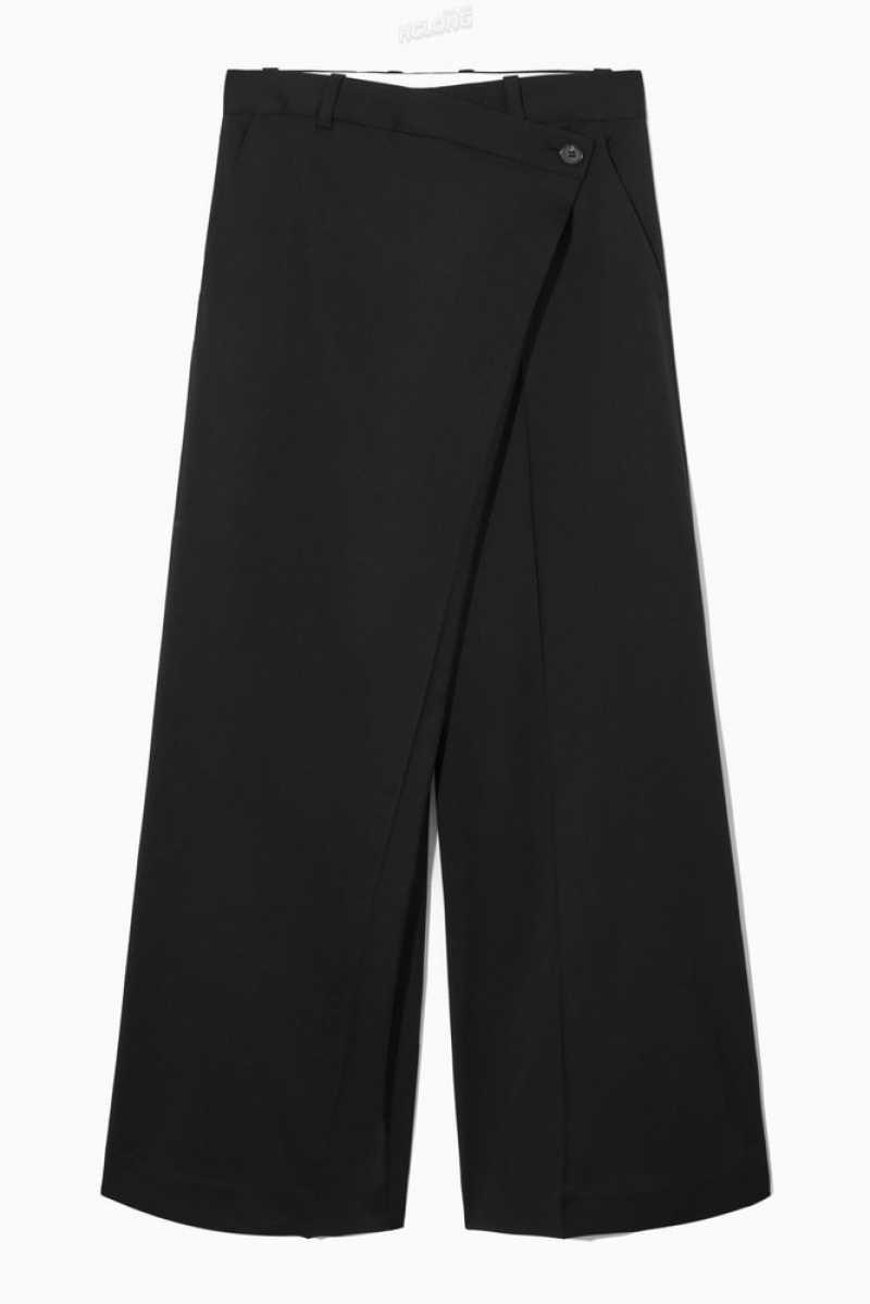 Black COS Wrap-Front Wide-Leg Wool Pants Pants | 871509-IDE