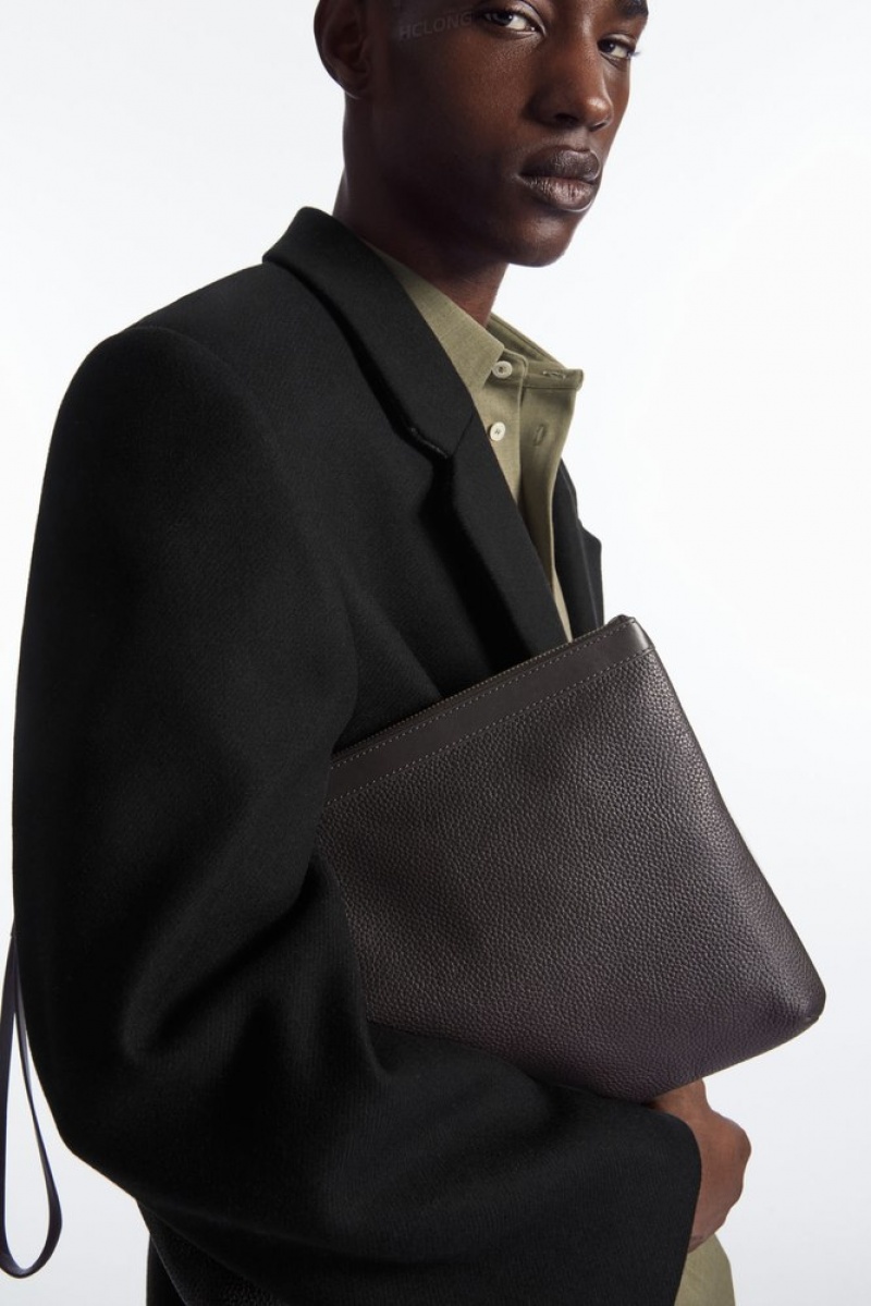 Black COS Zipped Folio Pouch - Grained Leather Bags & Wallets | 356470-XVS