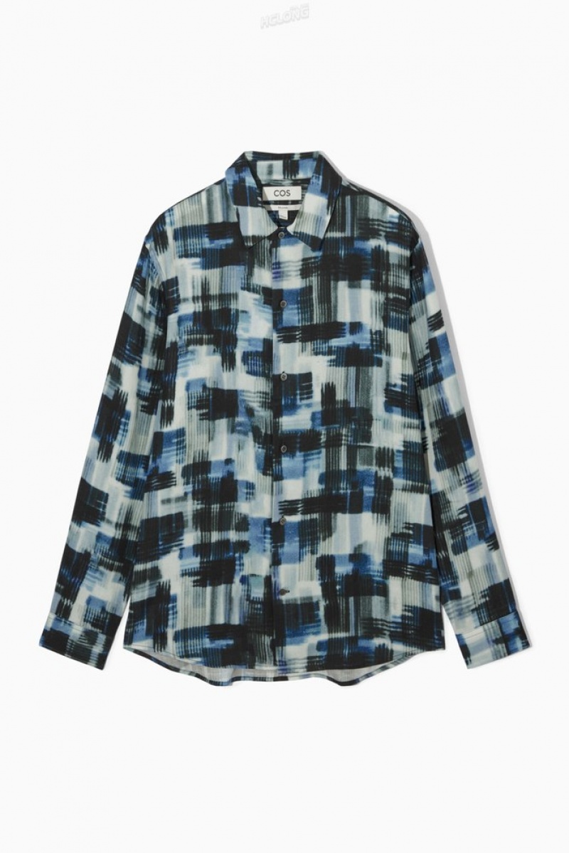 Black / Blue / White COS Brushstroke-Print Shirt Shirts | 479618-OVD