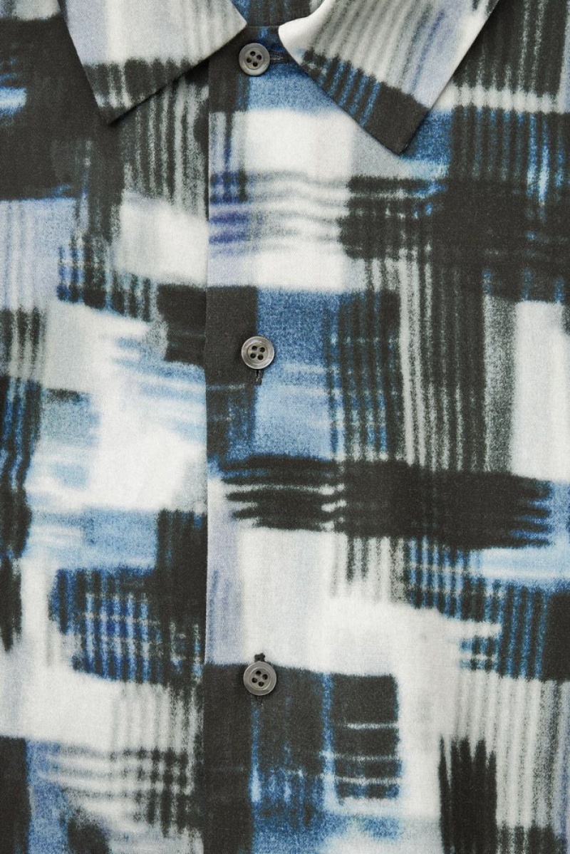 Black / Blue / White COS Brushstroke-Print Shirt Shirts | 479618-OVD