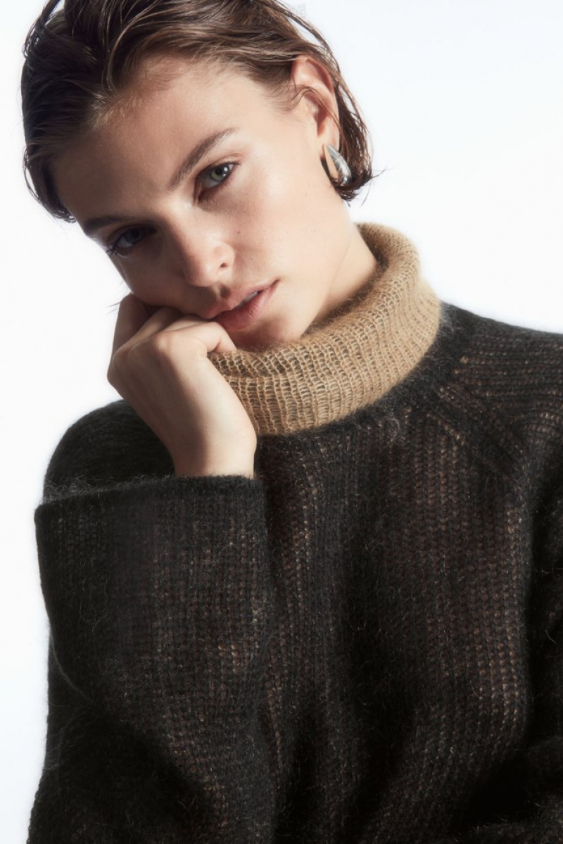 Black / Camel COS Two-Tone Mohair Turtleneck Sweater Sweaters & Cardigans | 193026-FHB