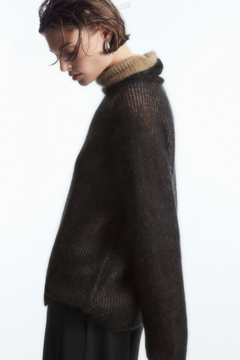 Black / Camel COS Two-Tone Mohair Turtleneck Sweater Sweaters & Cardigans | 193026-FHB