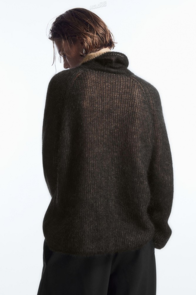 Black / Camel COS Two-Tone Mohair Turtleneck Sweater Sweaters & Cardigans | 193026-FHB